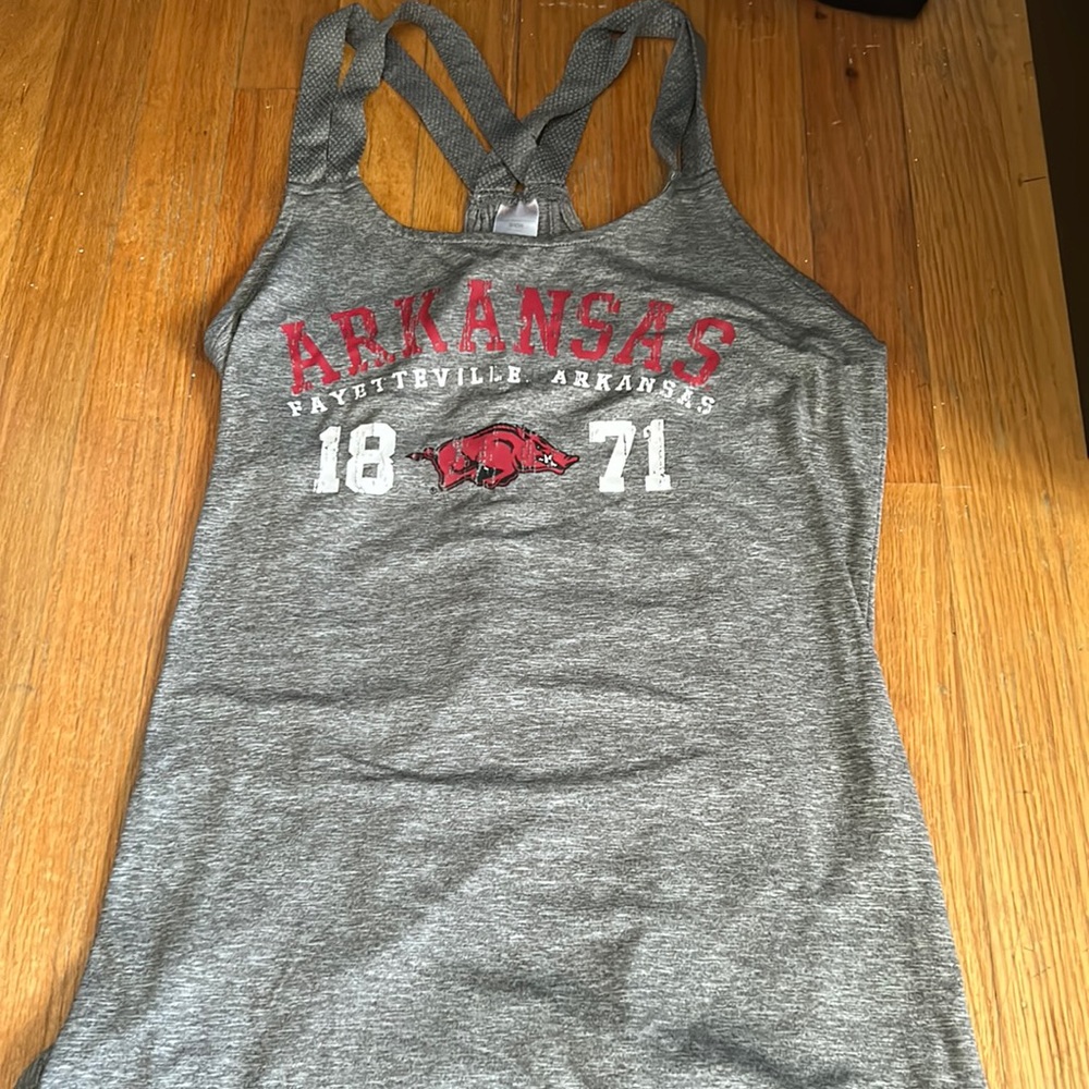 Small Sideline Apparel grey University of Arkansas tank top